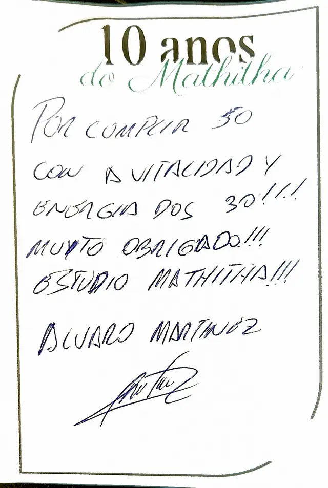 Bilhete original escrito à mão por Álvaro Martinez