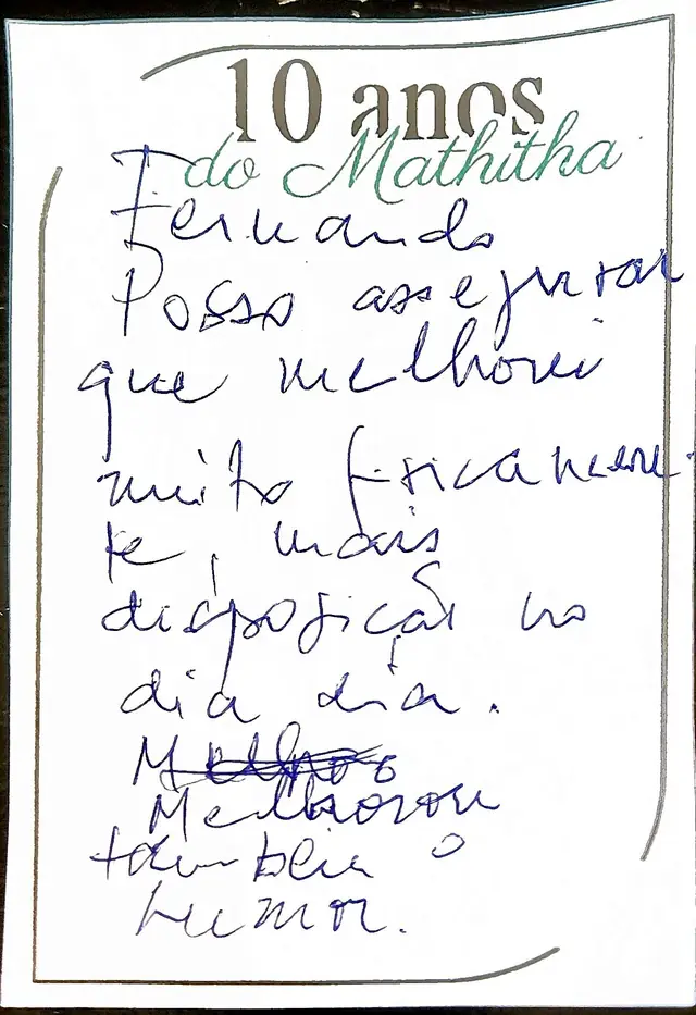 Bilhete original escrito à mão por Fernando