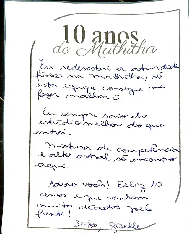 Bilhete original escrito à mão por Giselle