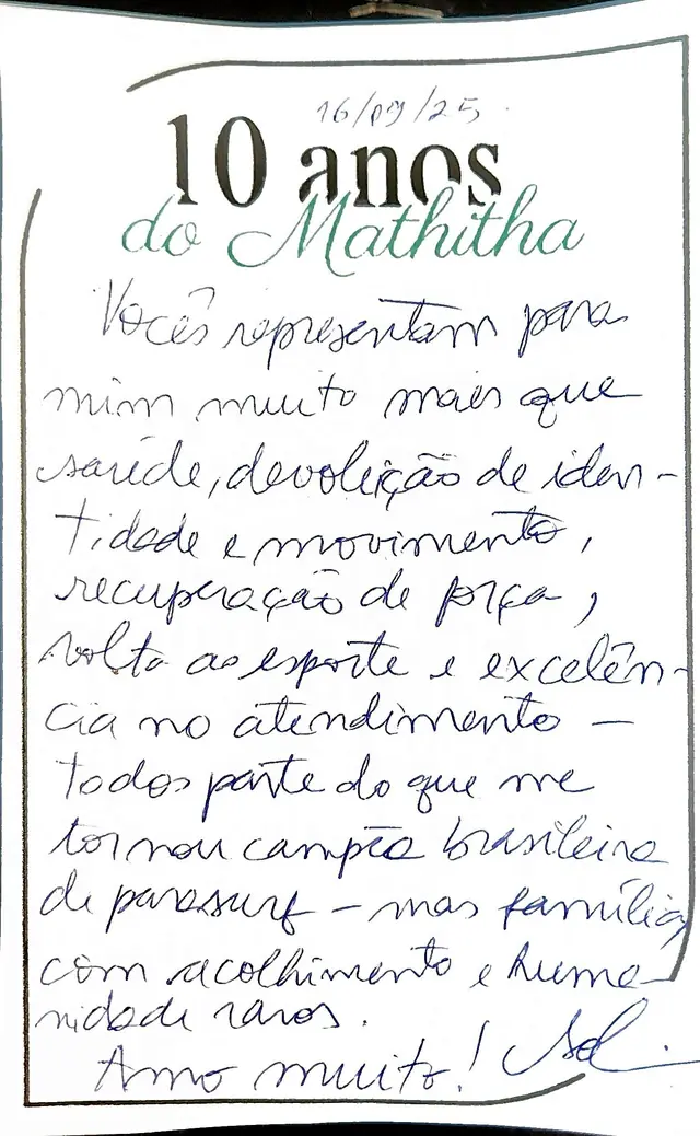 Bilhete original escrito à mão por Aluna Mathitha