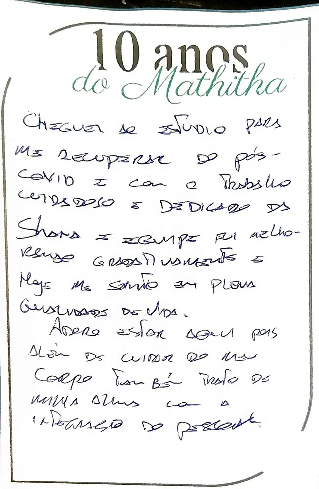 Bilhete original escrito à mão por Aluno Mathitha
