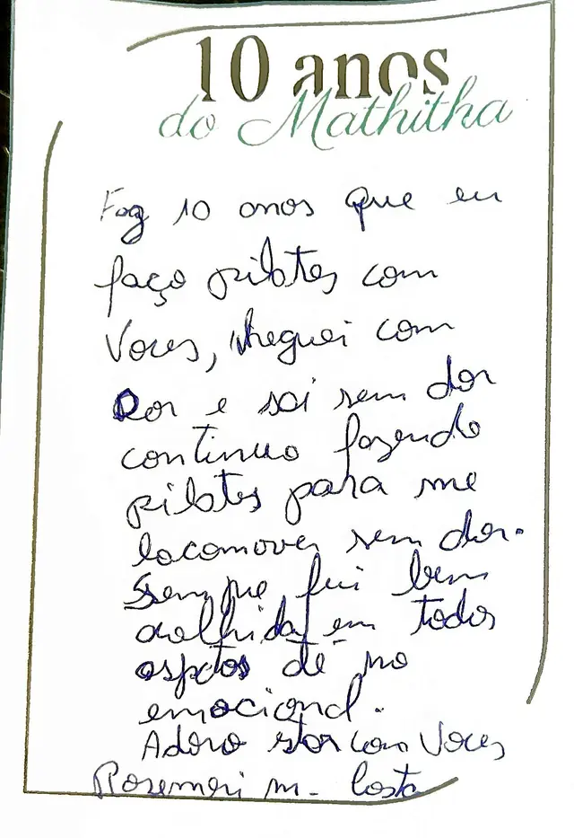 Bilhete original escrito à mão por Rosemeri M. Costa